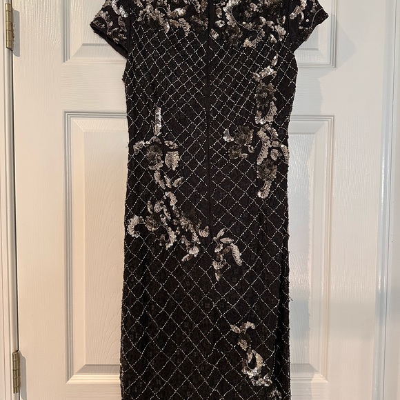 Adrianna Papell Women's Beaded Trim Pintucked Dress Black Size 6